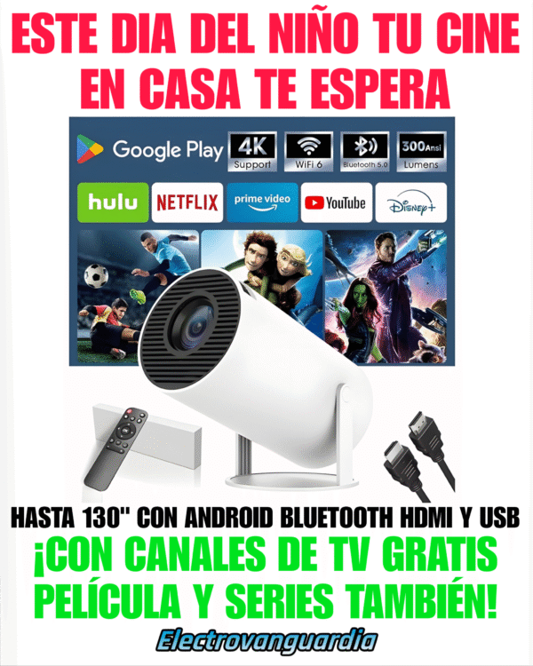 Proyector HY 300 con Android 13.1 / Netflix – Magis TV – YouTube – Disney+ – Radio – Clima – Diario - Musica - Image 2