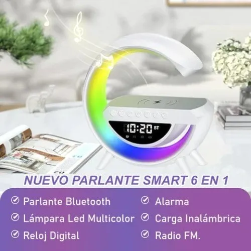 Parlante Cargador Bluetooth Rgb Radio Portatil Reloj Alarma Color Blanco - Image 2