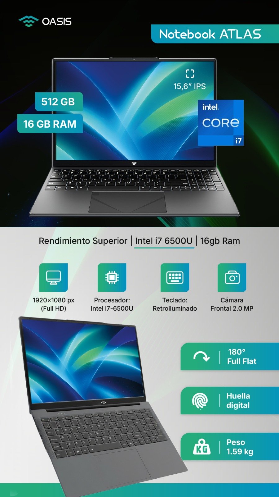 Notebook Oasis Intel i7 6500U - Image 2