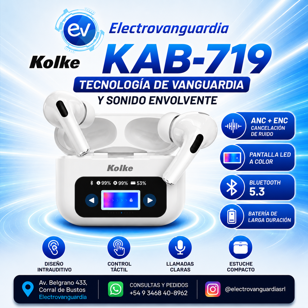 Auriculares Bluetooth Kolke KAB-719 con pantalla táctil - Image 4